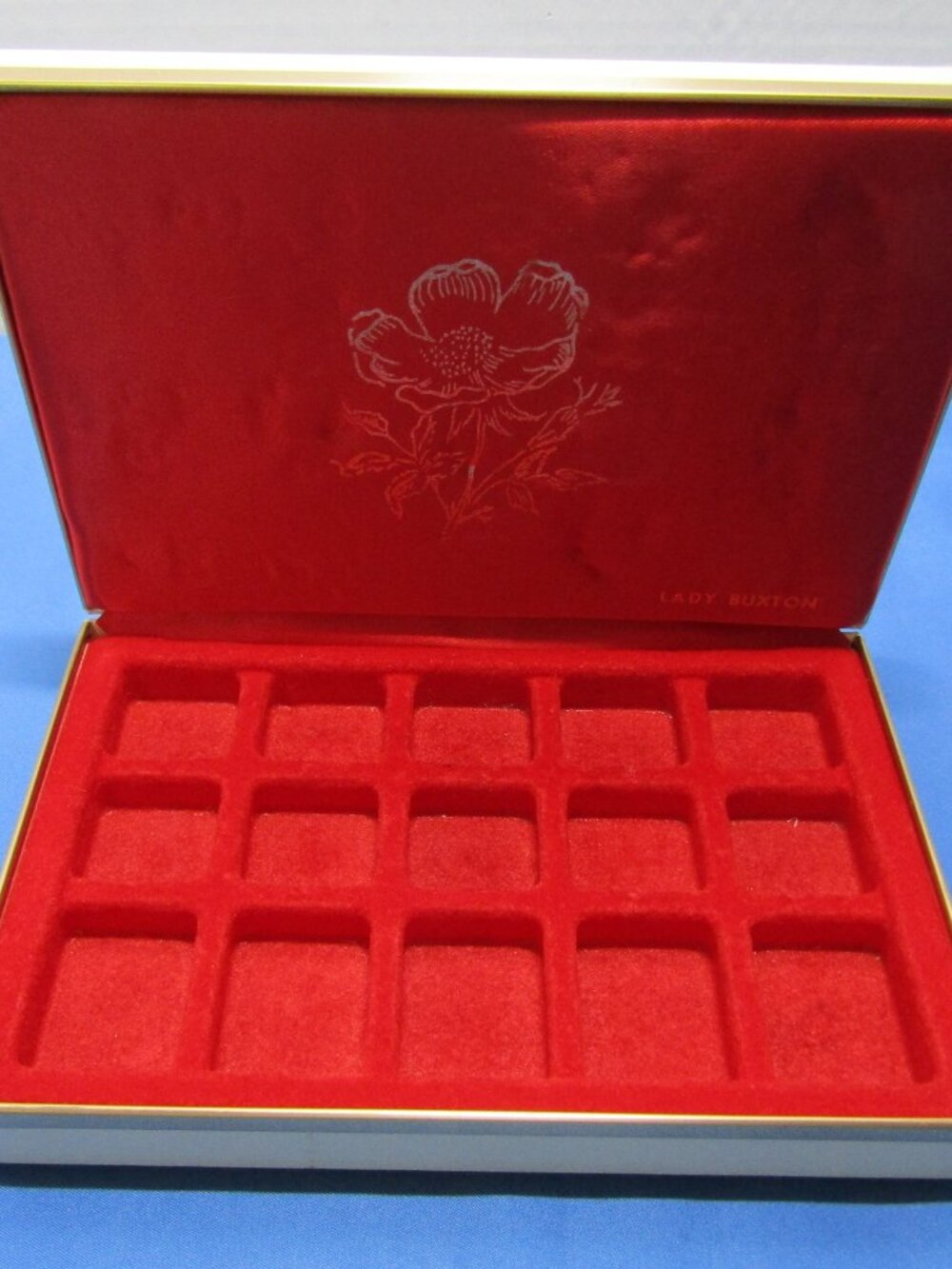 Vintage 1960s LADY BUXTON Hinged Jewelry Box 7" x 4.75" Cream red interior